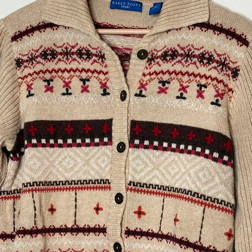 90s Cottagecore Embroidered boho Cardigan Tan - Picture 5 of 6